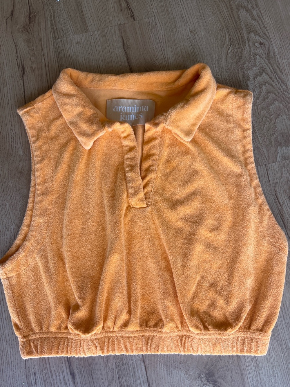 Araminta James Terry Cloth Cropped Polo Top Orange Size S